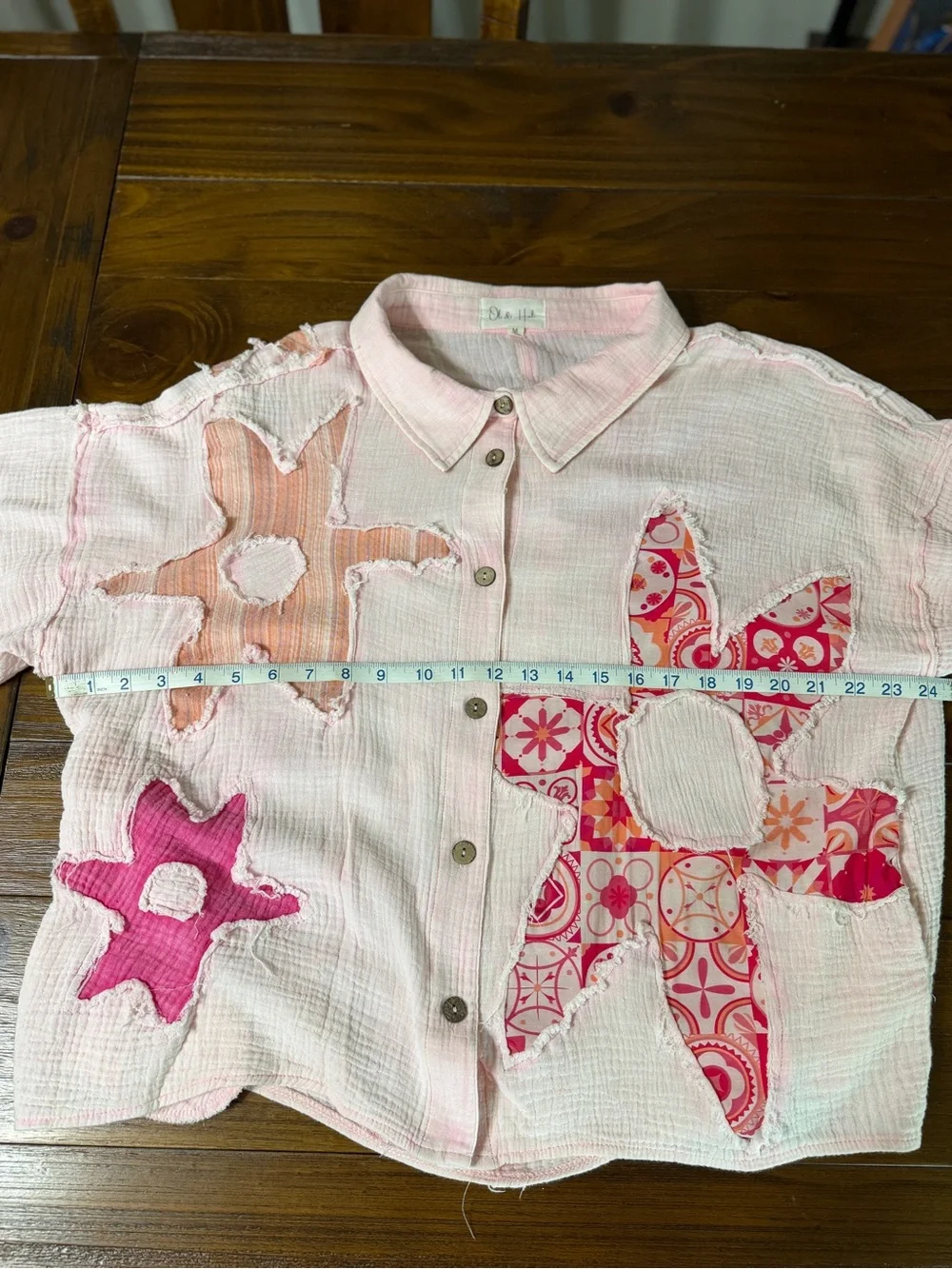 Oli & Hali Light Pink Patchwork Star Button-Up Top - Picture 4 of 7